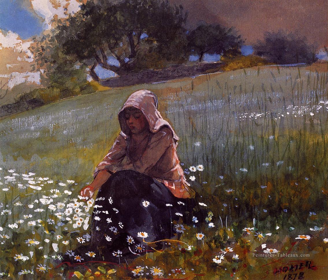 Fille et Marguerites réalisme peintre Winslow Homer Peintures à l'huile
